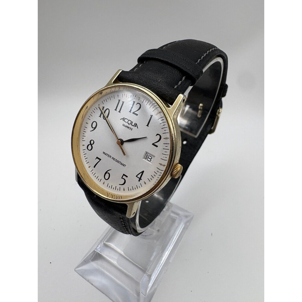 Acqua by Timex Men's Vintage Quartz Watch White Dial Date Gold Tone 36mm